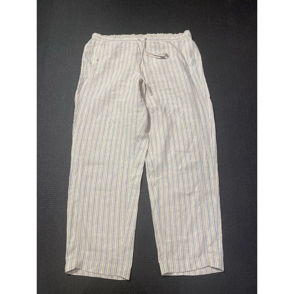 J Jill Love Linen Pants Large Striped Wide Leg Pill On Drawstring Pockets NWOT